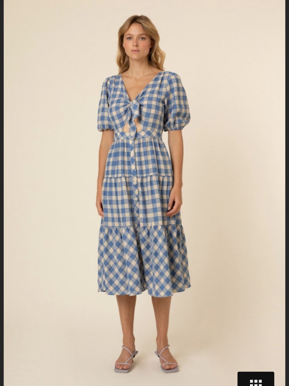 FRNCH Victoire Blue and Cream Gingham Midi Dress Women’s Medium